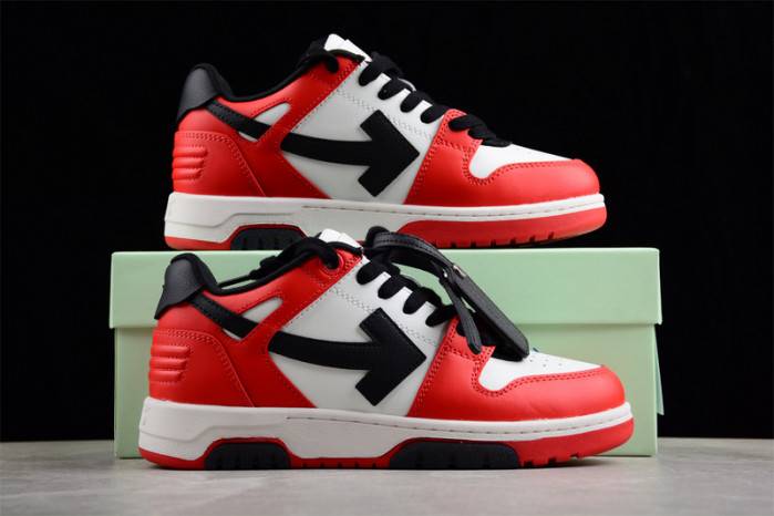 OFF-WHITE Out Of Office “OOO” Low Tops Black White Red OMIA189S23LEA0012510
